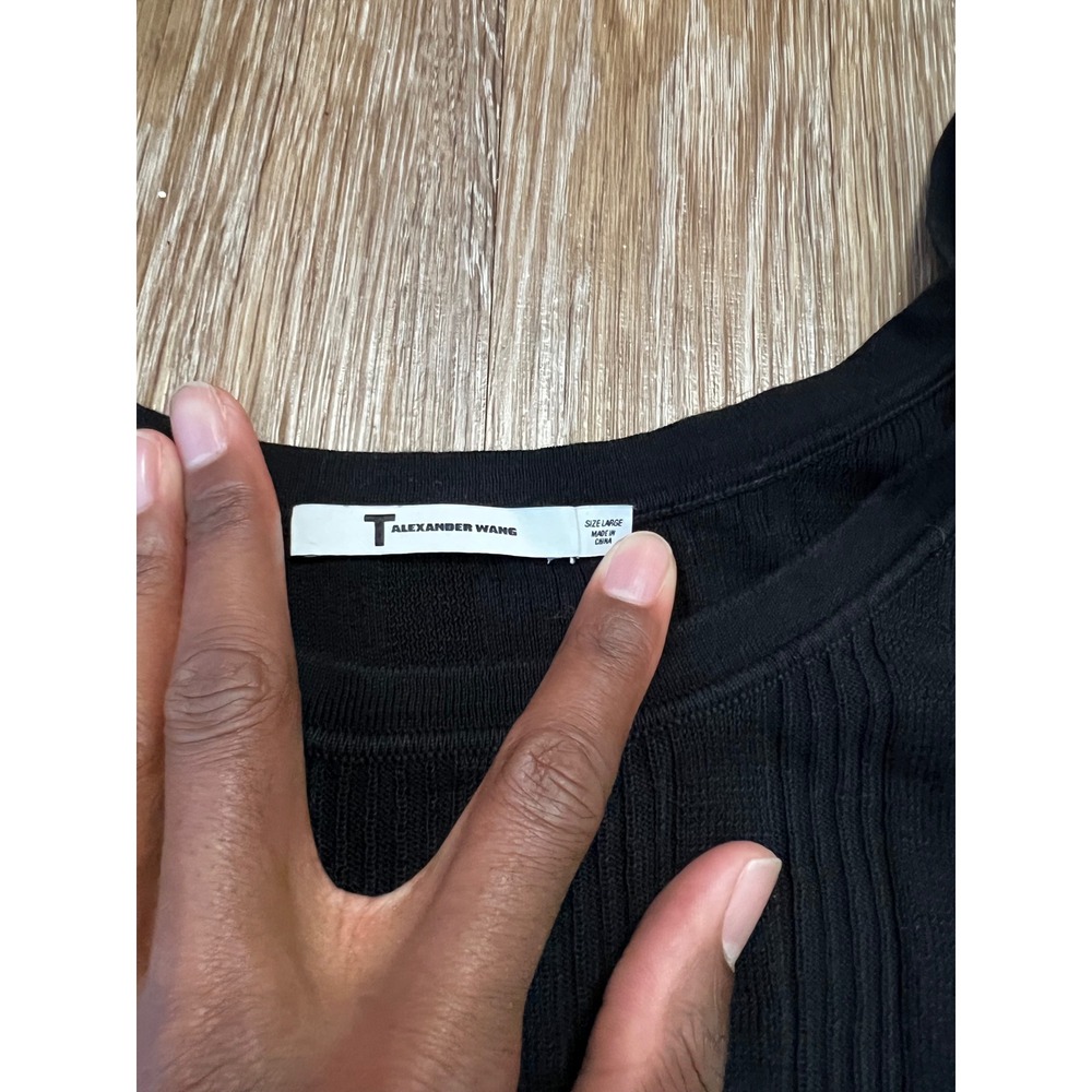 T by Alexander Wang Womens Tank Top Black L Ribbed Knit Scoop Neck Sleeveless - Picture 2 of 5